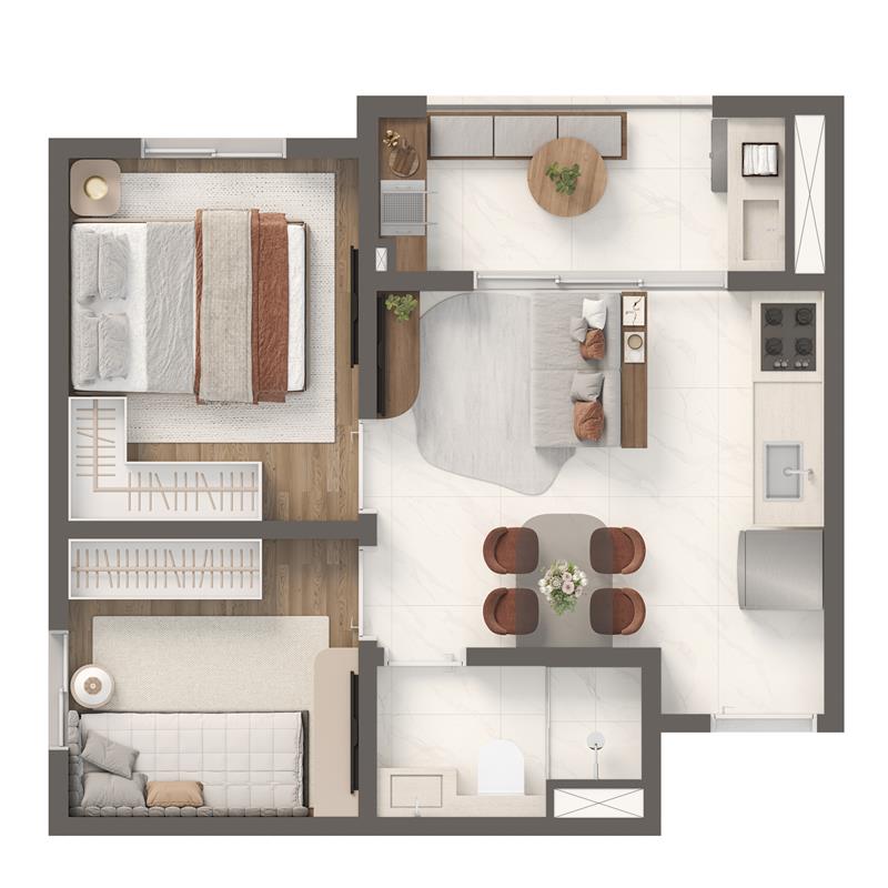 Planta oficial CONECT MAX — 2 quartos, 35 m², a maior metragem.