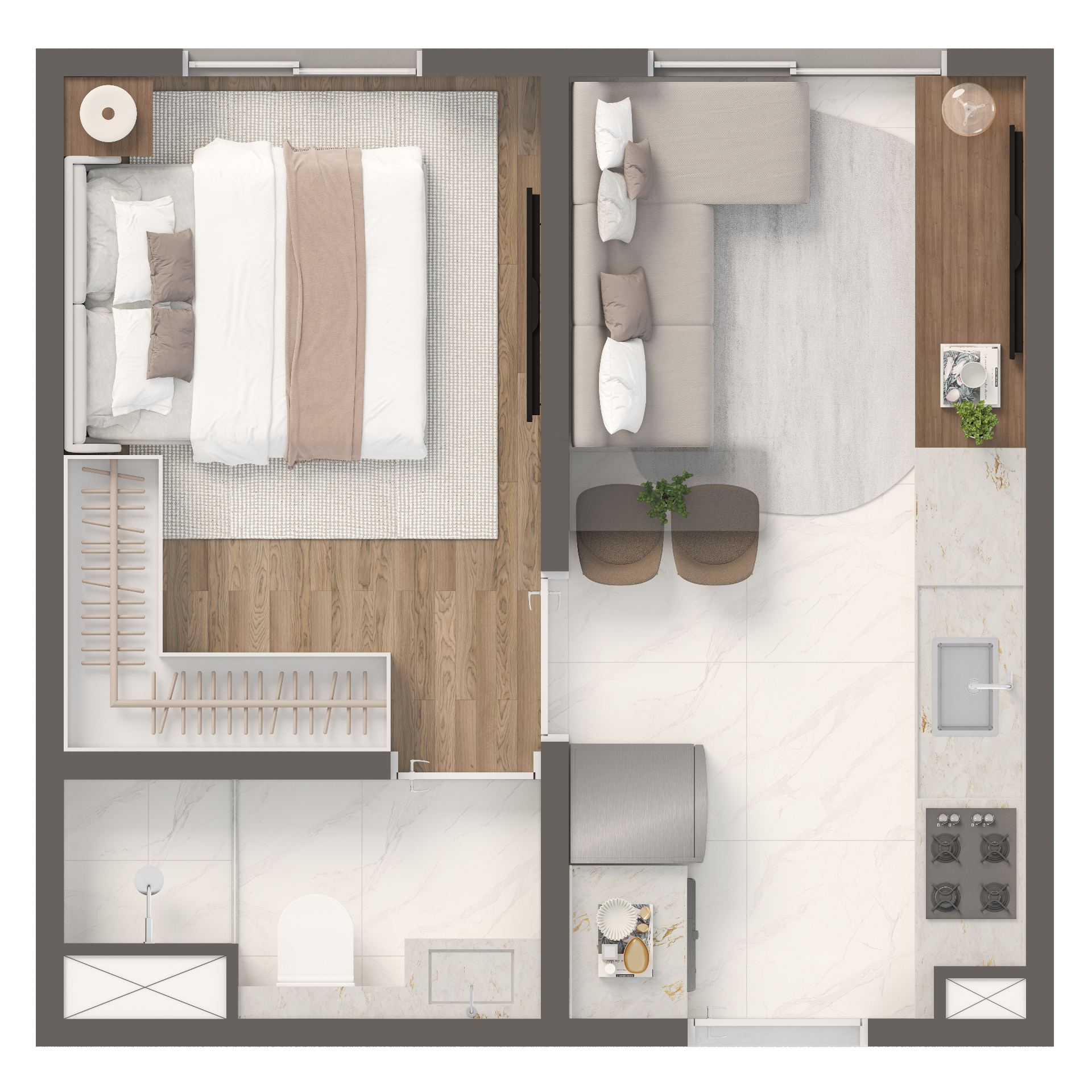 Planta oficial FIT — 1 quarto, 24 m², sem varanda.